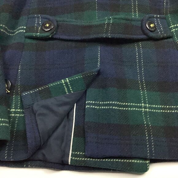 American Eagle Wool Blend Plaid Hooded Pea Coat Jacket Women M L Green Blue Y2K - Picture 11 of 12